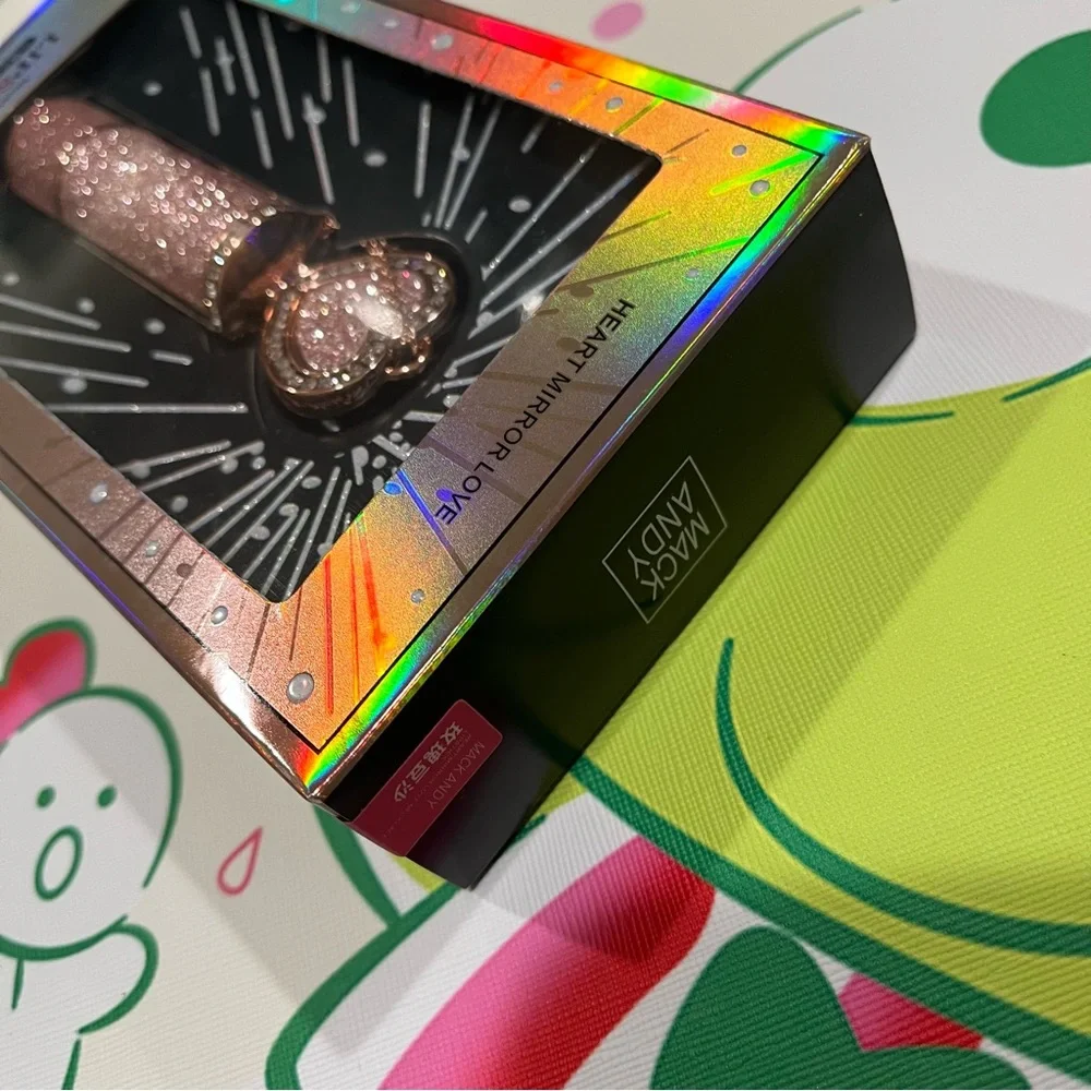 Red Lipstick in a Glittery Pink Tube with a Mirror Heart on Top - NIB - Picture 4 of 16